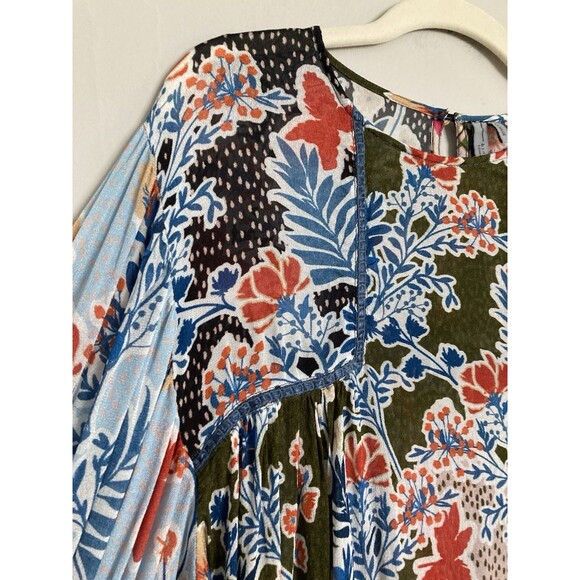 BL-NK London Printed Blouse XL Blue Floral Long Sleeve Viscose - Picture 4 of 10